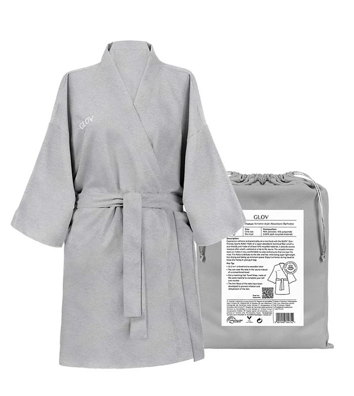 GLOV - Peignoir Ultra Absorbant Kimono Style - Gris 4 GLOV - Peignoir Ultra Absorbant Kimono Style - Gris – Image 4