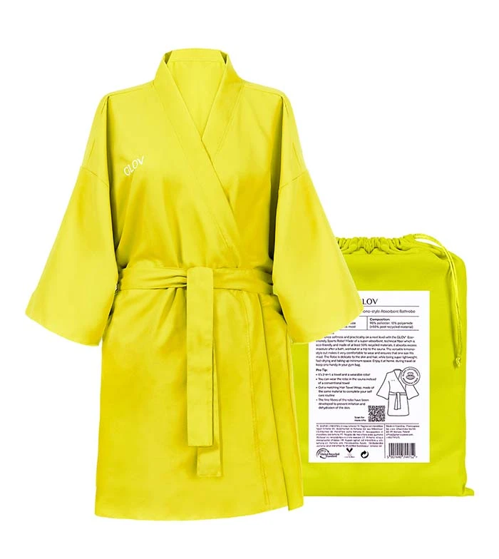 GLOV - Peignoir En éponge Ultra Absorbant Kimono Style - Citron Vert 1 GLOV - Peignoir En éponge Ultra Absorbant Kimono Style - Citron Vert