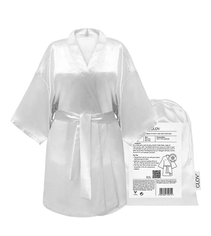 GLOV - Peignoir En Satin Kimono Style - Blanc 1 GLOV - Peignoir En Satin Kimono Style - Blanc