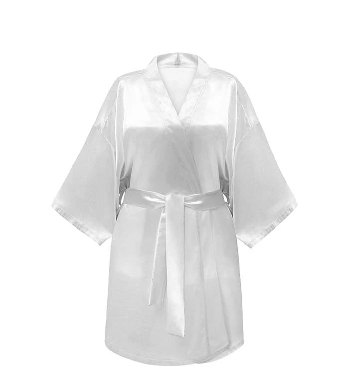 GLOV - Peignoir En Satin Kimono Style - Blanc 2 GLOV - Peignoir En Satin Kimono Style - Blanc – Image 2