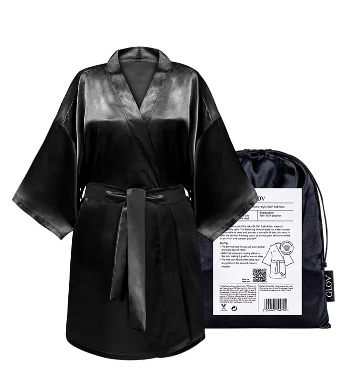 GLOV - Peignoir En Satin Kimono Style - Noir 1 GLOV - Peignoir En Satin Kimono Style - Noir