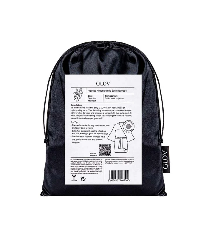 GLOV - Peignoir En Satin Kimono Style - Noir 4 GLOV - Peignoir En Satin Kimono Style - Noir – Image 4