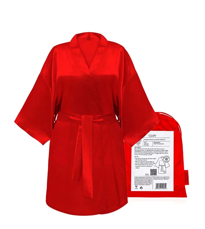 GLOV - Peignoir En Satin Kimono Style - Rouge 1 GLOV - Peignoir En Satin Kimono Style - Rouge