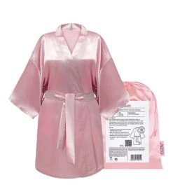 GLOV - Peignoir En Satin Kimono Style - Rose