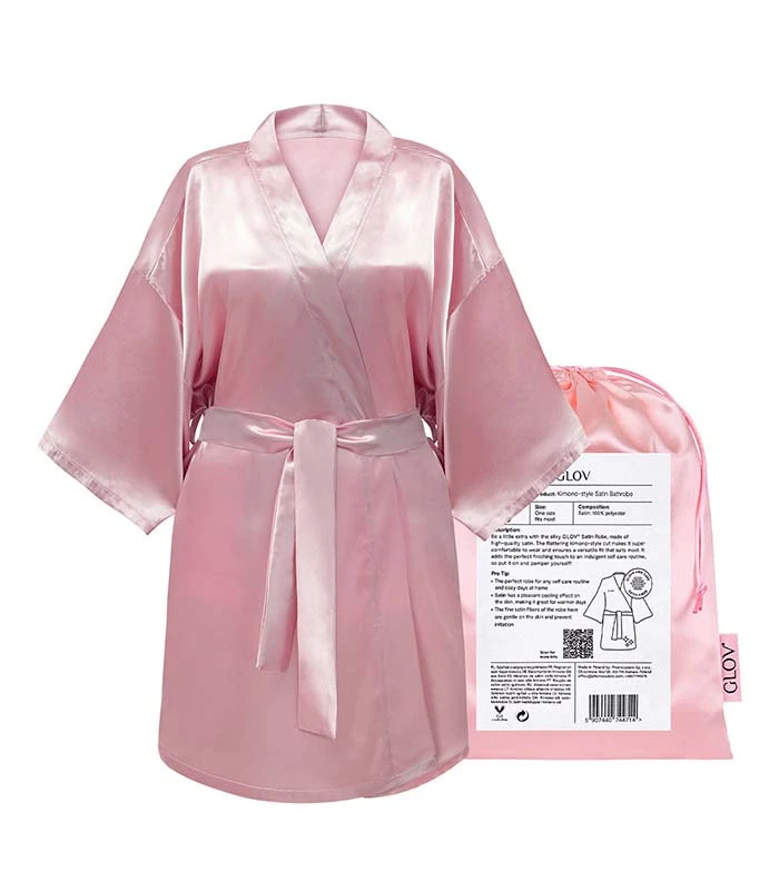 GLOV - Peignoir En Satin Kimono Style - Rose 1 GLOV - Peignoir En Satin Kimono Style - Rose