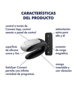 Satisfyer - Vibromasseur Pour Couple Double Fun - Noir -Beauté Produits Magasin satisfyer vibrador para parejas double fun negro 3 64659